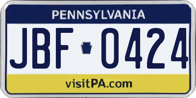 PA license plate JBF0424