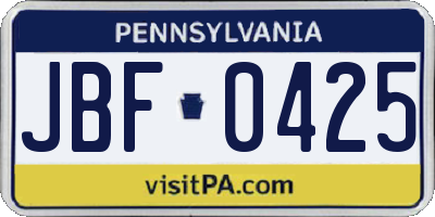 PA license plate JBF0425