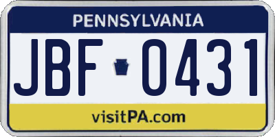 PA license plate JBF0431