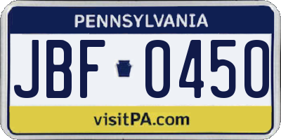 PA license plate JBF0450