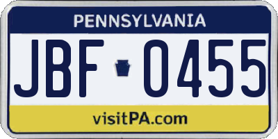 PA license plate JBF0455