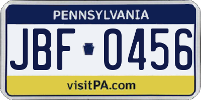 PA license plate JBF0456