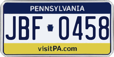 PA license plate JBF0458