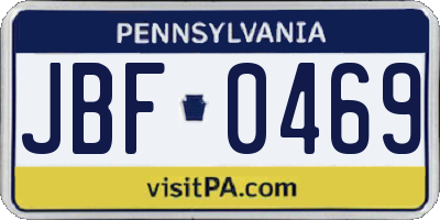 PA license plate JBF0469