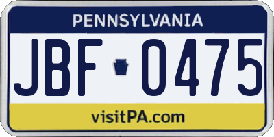PA license plate JBF0475