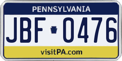 PA license plate JBF0476