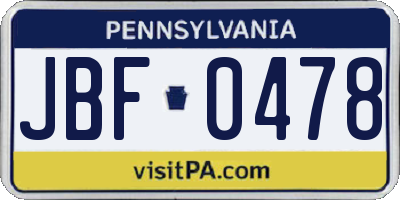 PA license plate JBF0478
