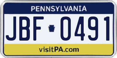 PA license plate JBF0491