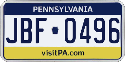 PA license plate JBF0496