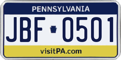 PA license plate JBF0501
