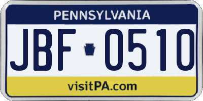 PA license plate JBF0510