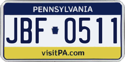 PA license plate JBF0511