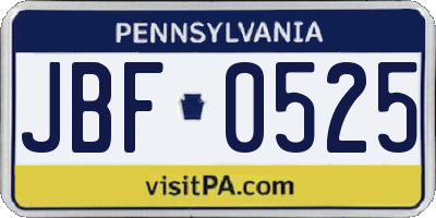 PA license plate JBF0525