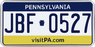 PA license plate JBF0527
