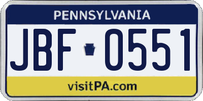 PA license plate JBF0551