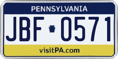 PA license plate JBF0571