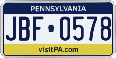 PA license plate JBF0578