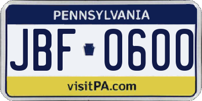 PA license plate JBF0600