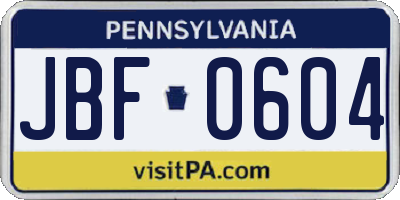 PA license plate JBF0604