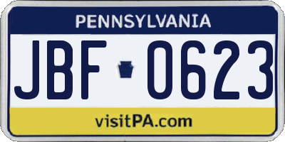 PA license plate JBF0623
