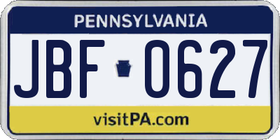 PA license plate JBF0627