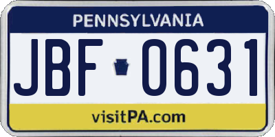 PA license plate JBF0631