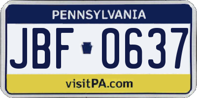 PA license plate JBF0637
