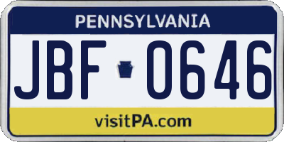 PA license plate JBF0646