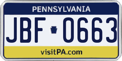 PA license plate JBF0663
