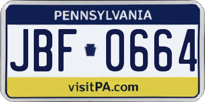 PA license plate JBF0664