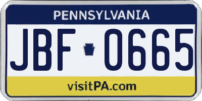 PA license plate JBF0665