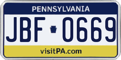 PA license plate JBF0669