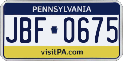 PA license plate JBF0675