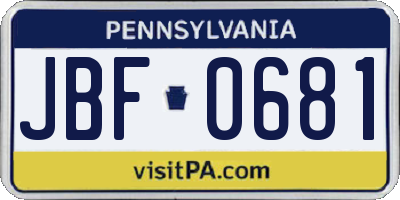PA license plate JBF0681