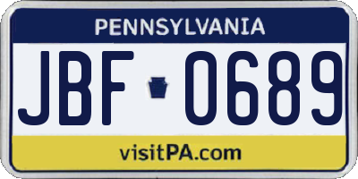 PA license plate JBF0689
