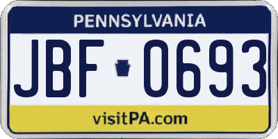 PA license plate JBF0693