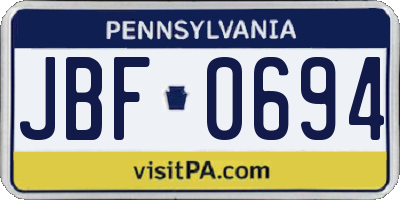 PA license plate JBF0694