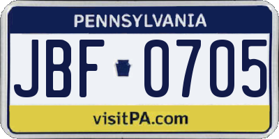 PA license plate JBF0705