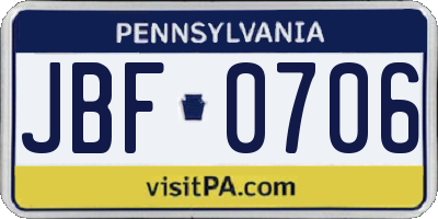 PA license plate JBF0706