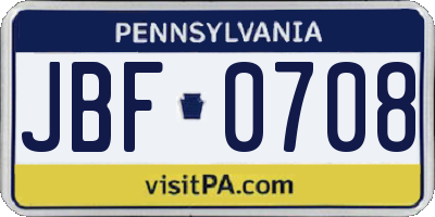 PA license plate JBF0708