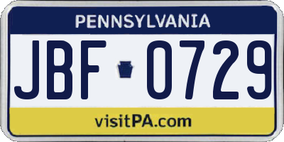 PA license plate JBF0729