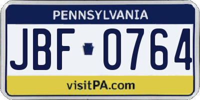 PA license plate JBF0764