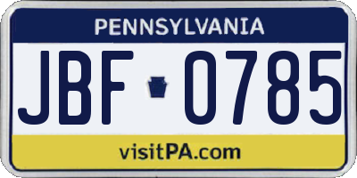 PA license plate JBF0785