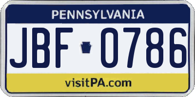 PA license plate JBF0786