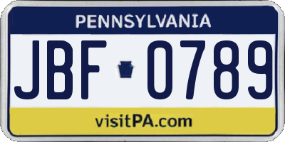 PA license plate JBF0789