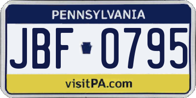PA license plate JBF0795