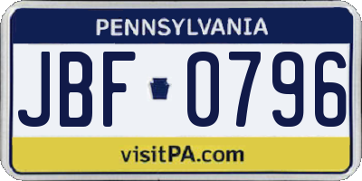 PA license plate JBF0796