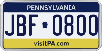 PA license plate JBF0800