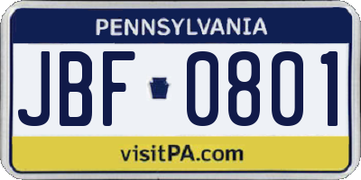 PA license plate JBF0801