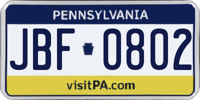 PA license plate JBF0802